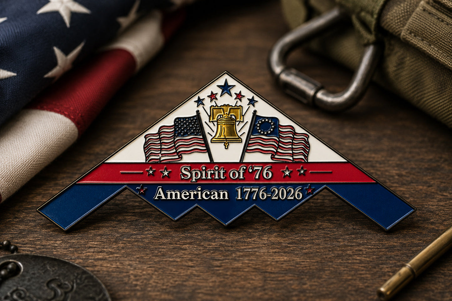 Spirit of ’76 B-2 Stealth Bomber Challenge badge – 250th Anniversary Patriotic Collectible