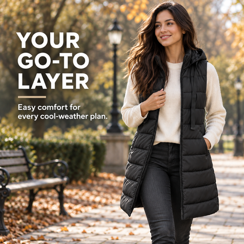 Women's Long Hooded Puffer Vest