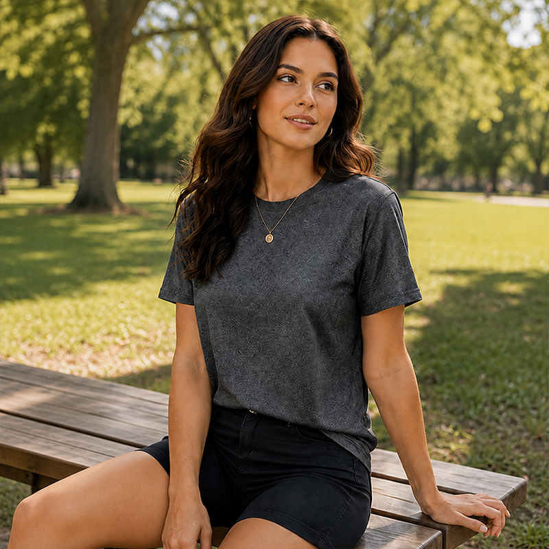 Women's Short Sleeve T Shirt Solid Color Round Neck Casual Tee