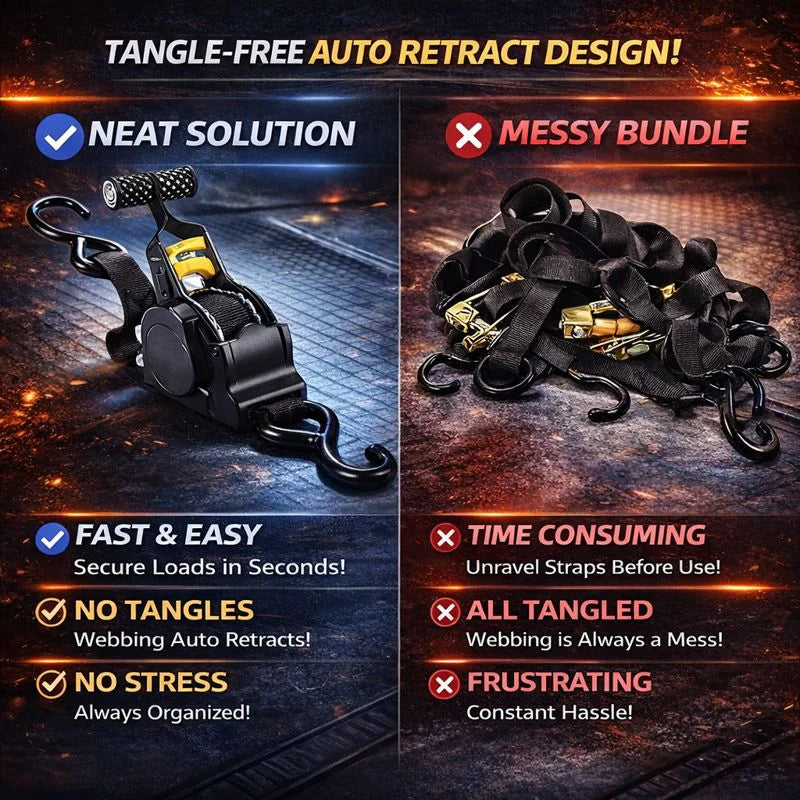 Trysoviren Auto-Retract Tie-Down Ratchet Straps