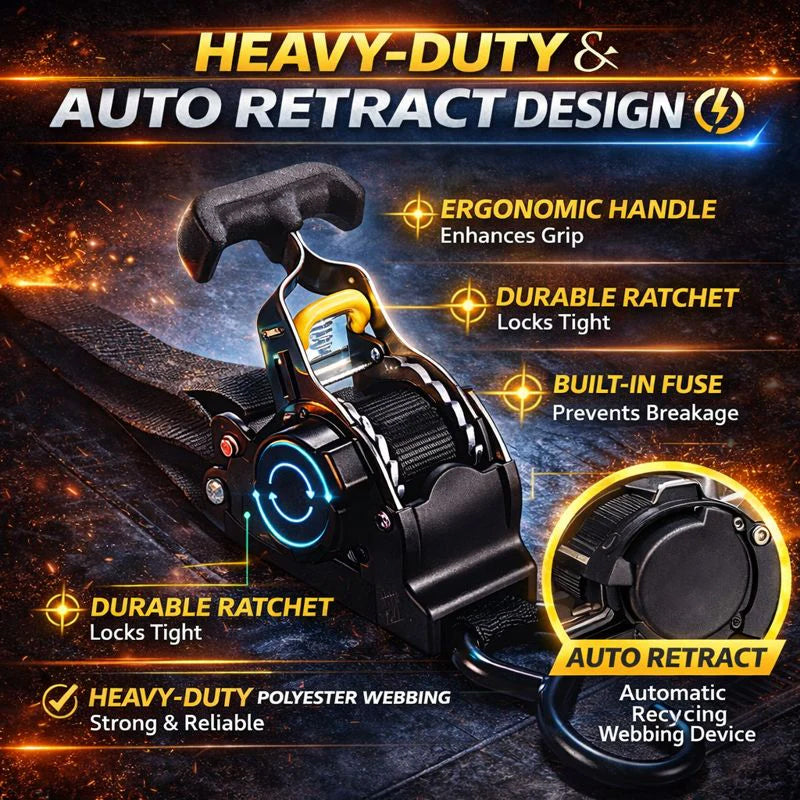 Trysoviren Auto-Retract Tie-Down Ratchet Straps