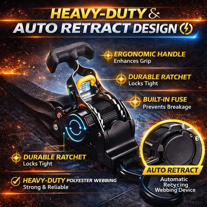 Trysoviren Auto-Retract Tie-Down Ratchet Straps