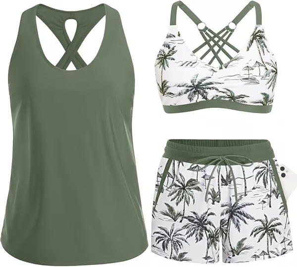 Women's Sporty Tankini Set with Shorts Pockets Athletic Bathing Suit 2026 Modest
