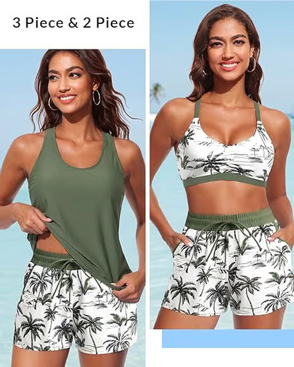 Women's Sporty Tankini Set with Shorts Pockets Athletic Bathing Suit 2026 Modest