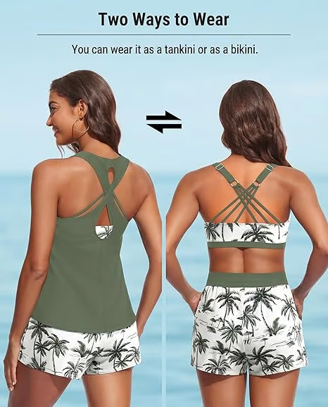 Women's Sporty Tankini Set with Shorts Pockets Athletic Bathing Suit 2026 Modest