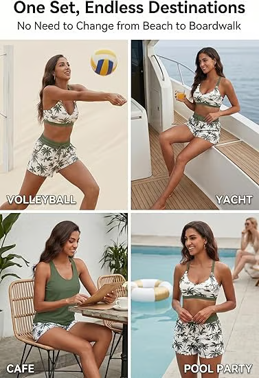 Women's Sporty Tankini Set with Shorts Pockets Athletic Bathing Suit 2026 Modest
