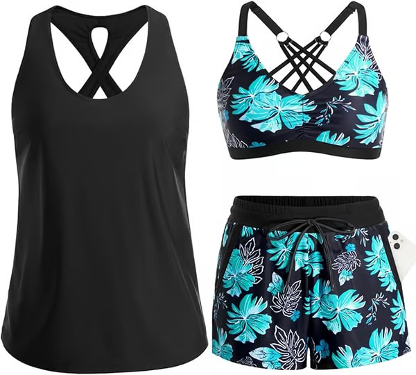 Women's Sporty Tankini Set with Shorts Pockets Athletic Bathing Suit 2026 Modest