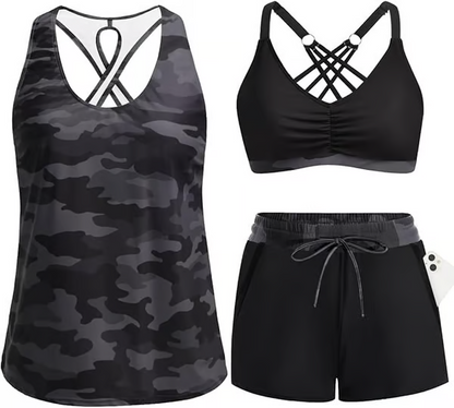 Women's Sporty Tankini Set with Shorts Pockets Athletic Bathing Suit 2026 Modest