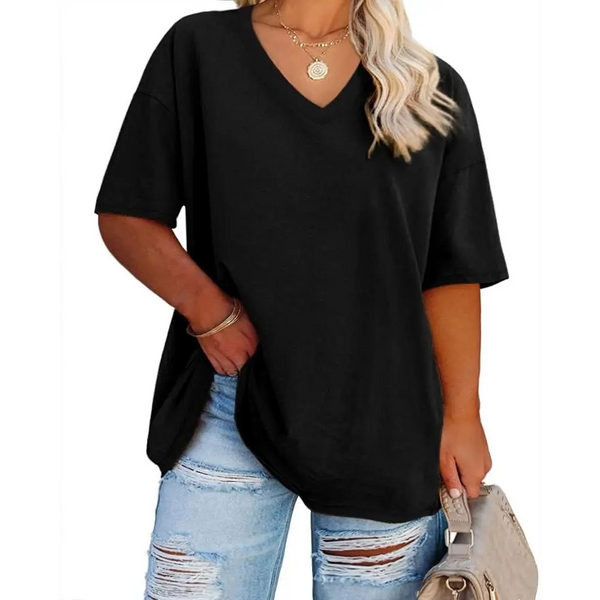 Women's Plus Size V Neck Half Sleeve Tunic Tee Loose Fit Cotton Summer