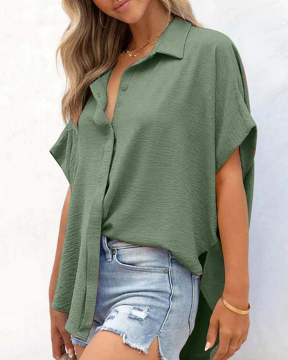 Short Sleeve Solid Color Casual Loose Fit Shirt