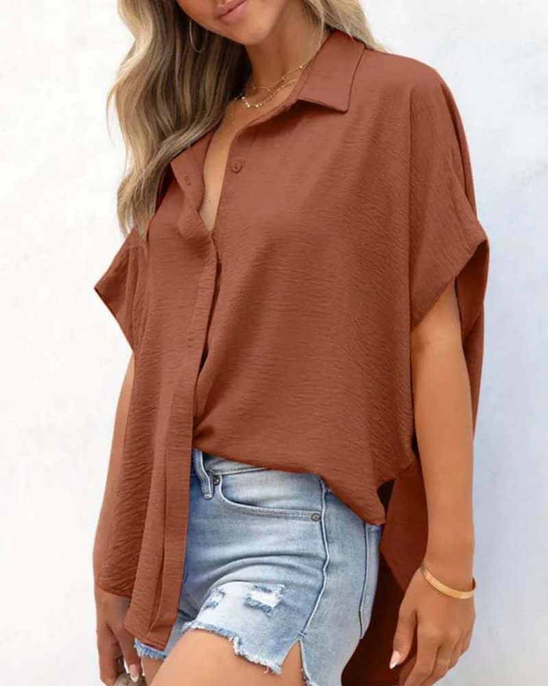 Short Sleeve Solid Color Casual Loose Fit Shirt