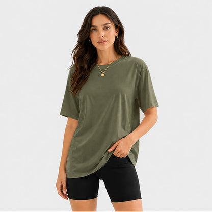 Women's Short Sleeve T Shirt Solid Color Round Neck Casual Tee
