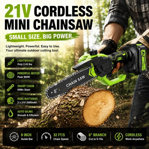 Mini Chainsaw 🔋 8-Inch Portable Electric Chainsaw for Tree Trimming & DIY  URL Handle