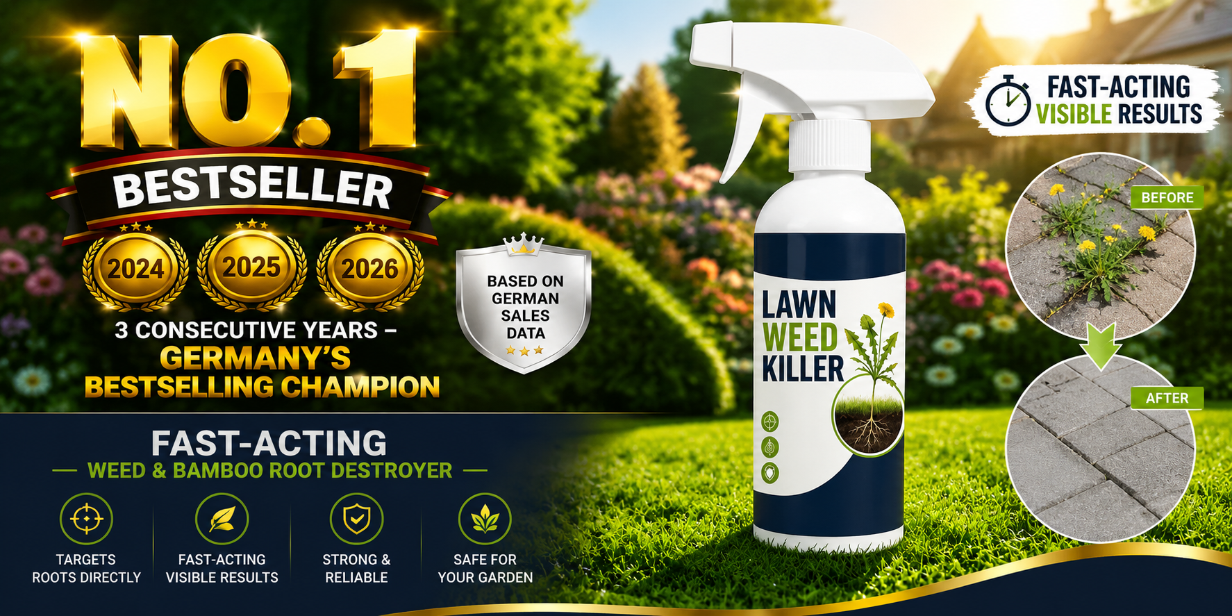 Ready-to-use weed control spray for outdoor yard problem areas