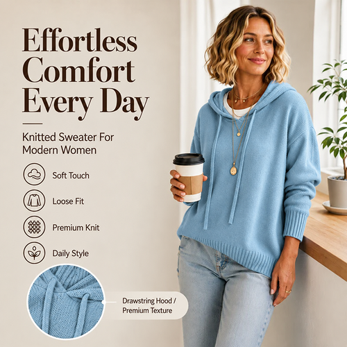 Women's Casual Hooded Knit Sweater