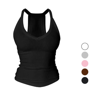 Built-in Bra V-Neck Ribbed Spaghetti Strap Cami Top
