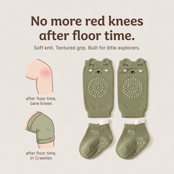 Soft Bear Face Knee Sleeves and Grip Socks for Little Explorers