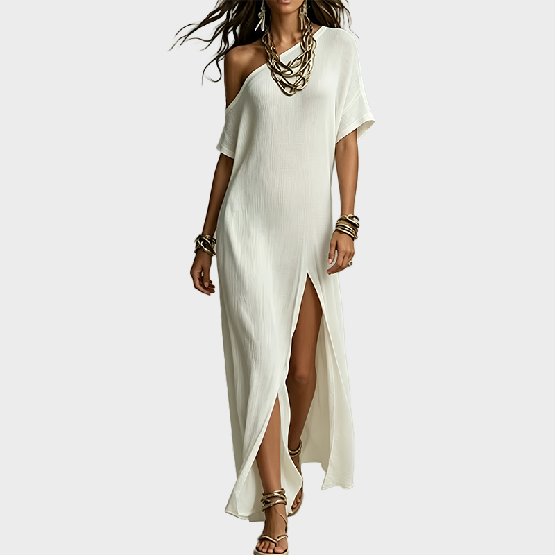 Slash Shoulder Slit Dress