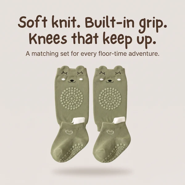 Soft Bear Face Knee Sleeves and Grip Socks for Little Explorers