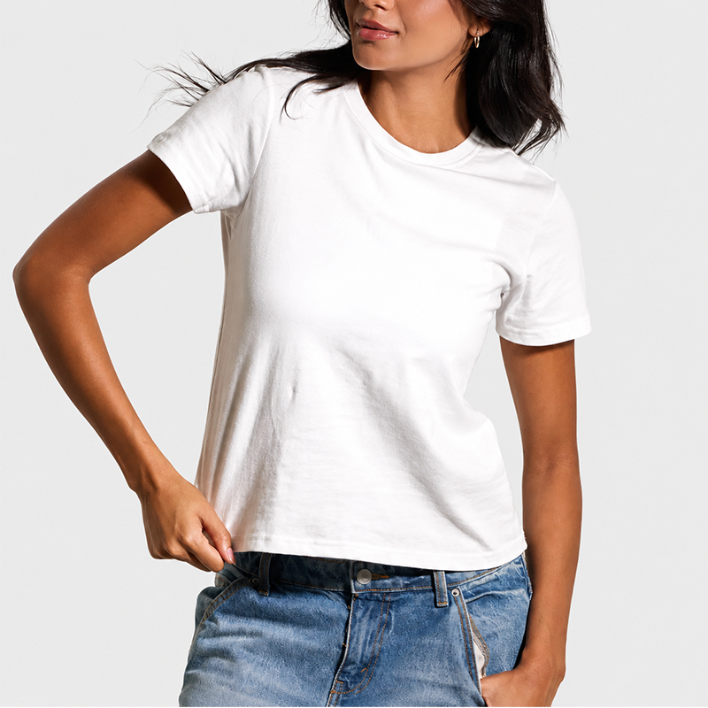 Womens Cotton Tee Boxy Crew Neck with Built in Bra