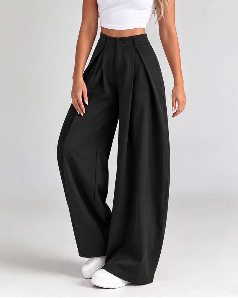 Women's Vintage Wide Leg Pants Elastic Waist Loose