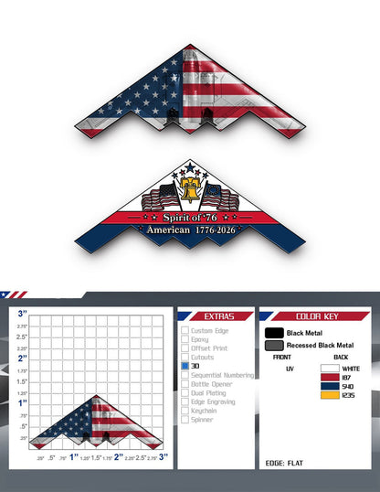 Spirit of ’76 B-2 Stealth Bomber Challenge badge – 250th Anniversary Patriotic Collectible