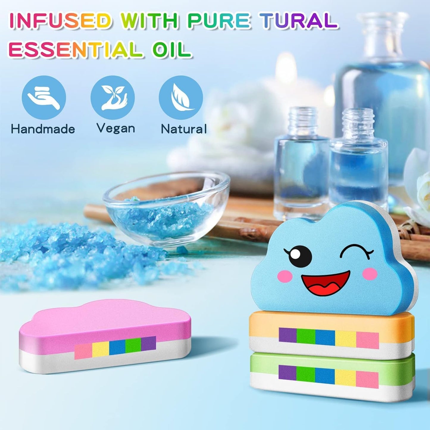 4-Pack Rainbow Cloud Bath Bombs Gift Set for Kids