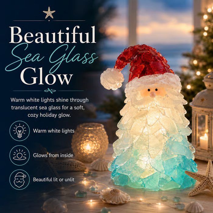 🔥Last Day 49% OFF – 🎅 Beginner-Friendly DIY Lighted Sea Glass Santa Christmas Decor Kit | Complete Kit with Sea Glass Pieces, Warm Fairy Lights & Step-by-Step Guide Included 💕
