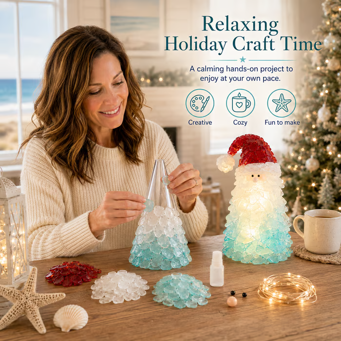 🔥Last Day 49% OFF – 🎅 Beginner-Friendly DIY Lighted Sea Glass Santa Christmas Decor Kit | Complete Kit with Sea Glass Pieces, Warm Fairy Lights & Step-by-Step Guide Included 💕