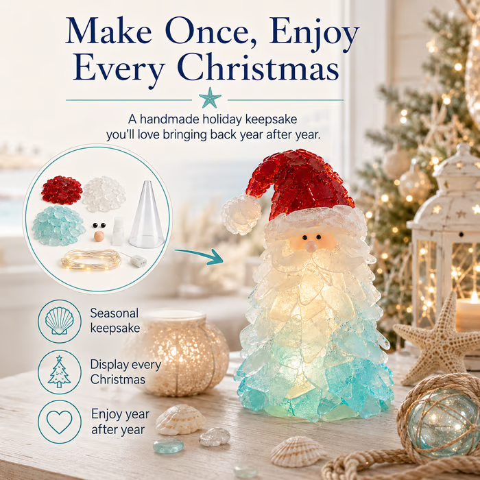 🔥Last Day 49% OFF – 🎅 Beginner-Friendly DIY Lighted Sea Glass Santa Christmas Decor Kit | Complete Kit with Sea Glass Pieces, Warm Fairy Lights & Step-by-Step Guide Included 💕