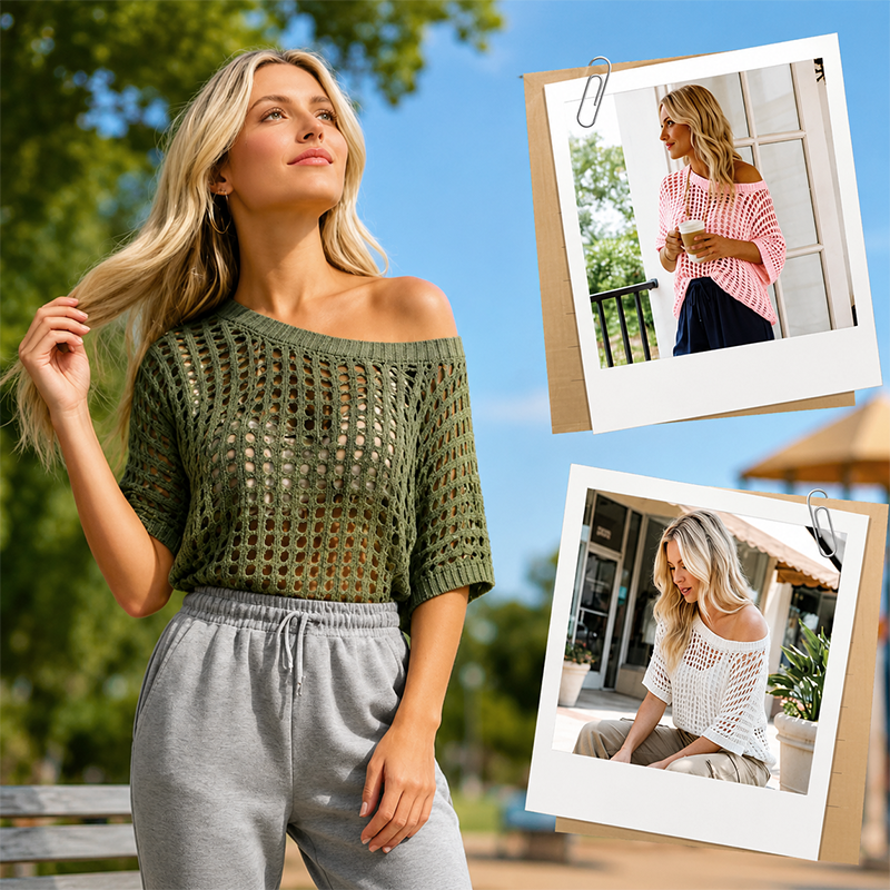 Five-Sleeve Openwork Beach Cover-up