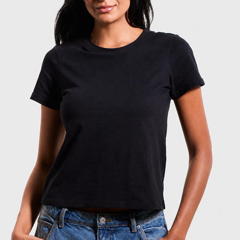 Womens Cotton Tee Boxy Crew Neck with Built in Bra