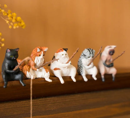 ⏰🔥 Hand-Painted Mini Cat Desk Figurines 😺 Set of 5 Cute Cartoon Kitty Companions