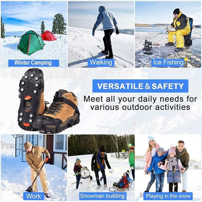 Crampons, Ice Cleats for Shoes and Boots, Silicone Stainless Steel Grippers Shoe Spikes Grips Traction