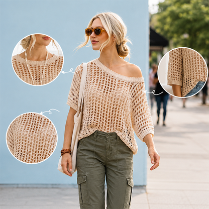 Five-Sleeve Openwork Beach Cover-up