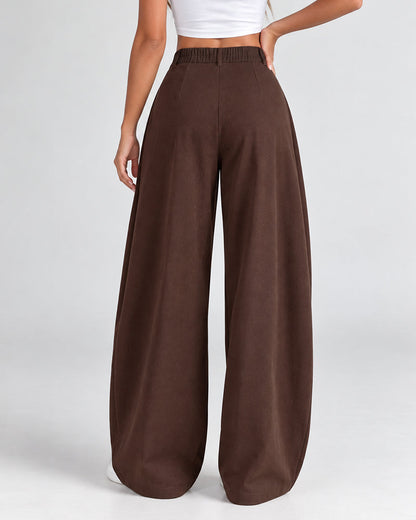 Women's Vintage Wide Leg Pants Elastic Waist Loose