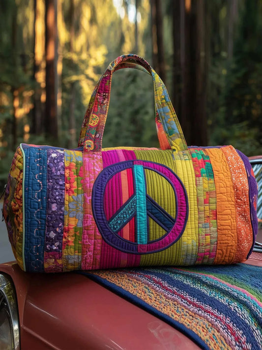 Peace Sign Quilted Duffle Bag