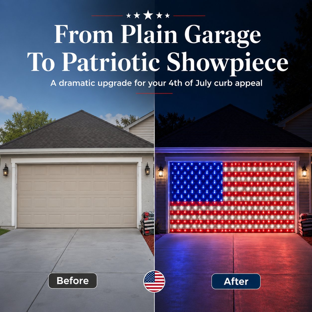 🇺🇸 4th Of July Garage Flag Net Lights📏16.1 ft × 6.9 ft