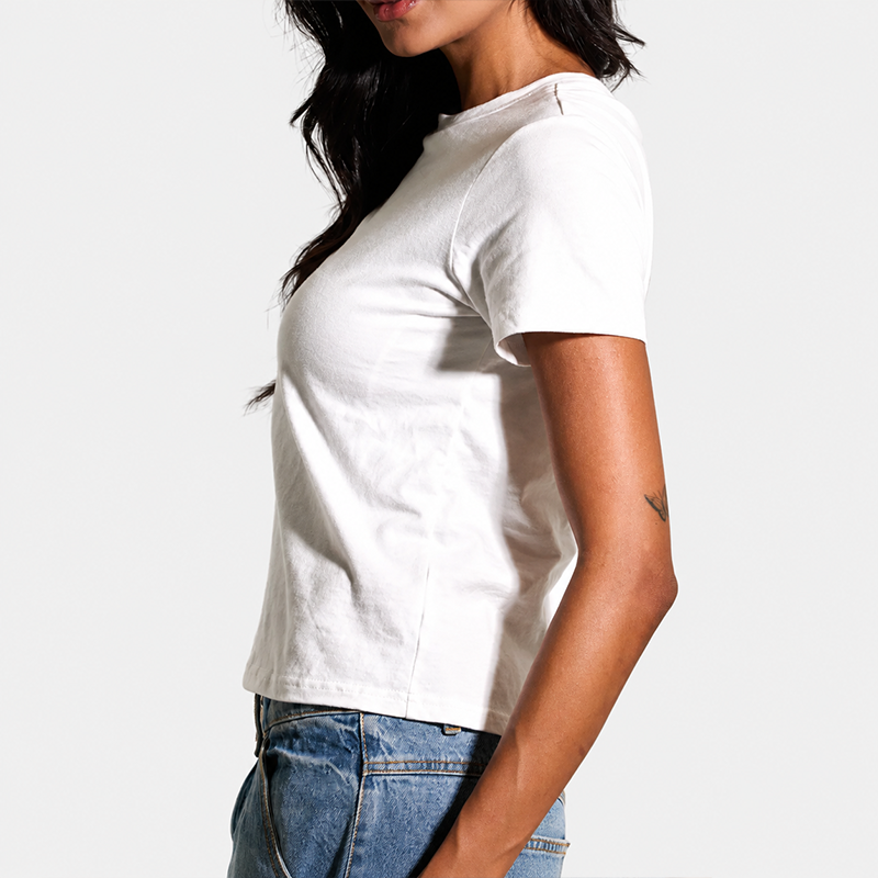 Womens Cotton Tee Boxy Crew Neck with Built in Bra