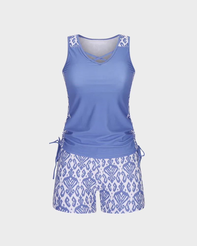 ⏰LAST DAY 50% OFF - Miraclesuit Women's Tummy Control Tankini Set with Built-In Bra – Flattering Boho Swimwear with Shorts