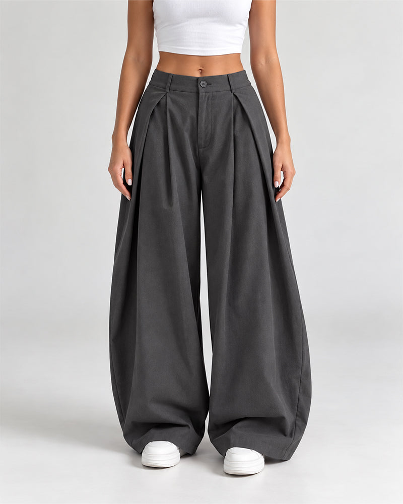 Women's Vintage Wide Leg Pants Elastic Waist Loose