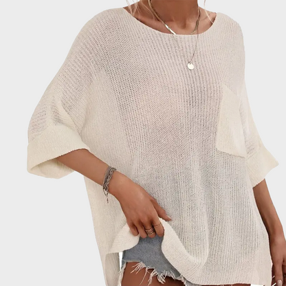 Women's Oversized Batwing Short-Sleeve Knitting Pullover Top