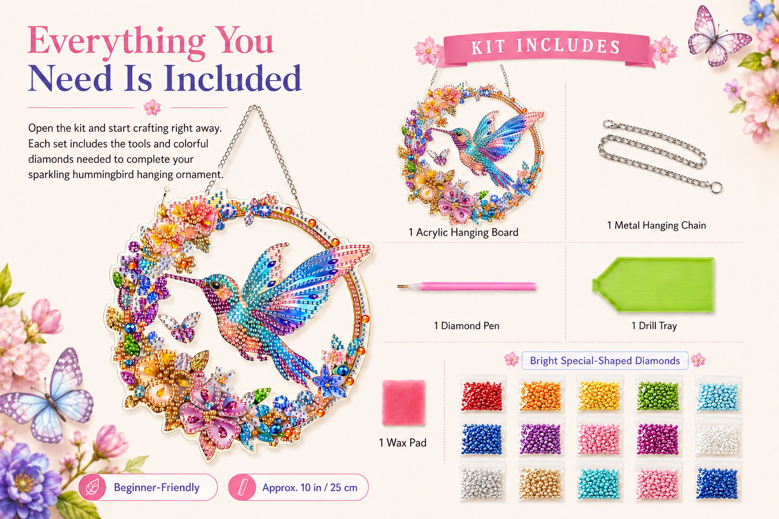 💥LAST DAY 50% OFF - Hummingbird Diamond Art Hanging Ornament Kit – Sparkling DIY Window Ornament 🐦✨