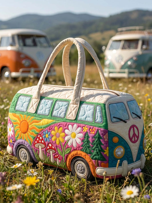 Hippie Peace Flower Quilted Duffle Bag