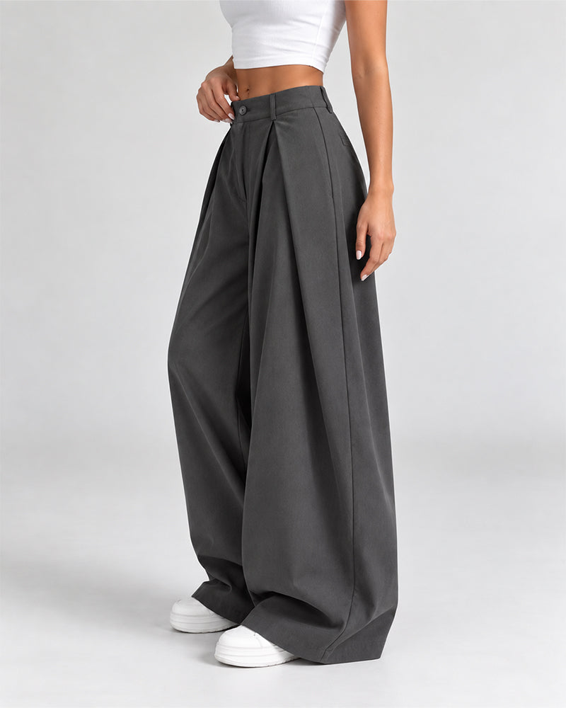 Women's Vintage Wide Leg Pants Elastic Waist Loose