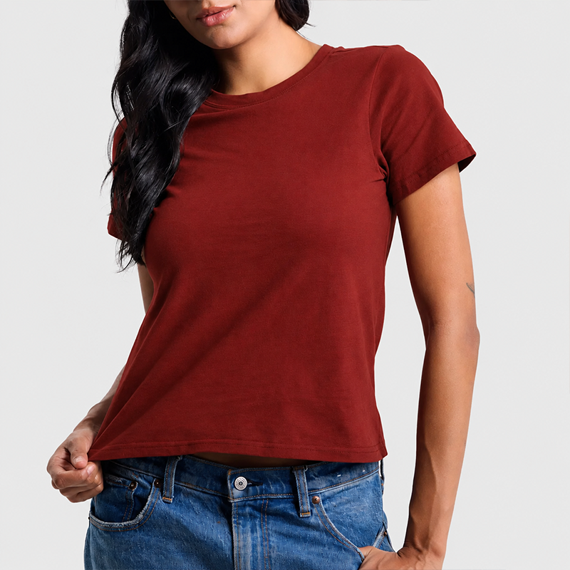 Womens Cotton Tee Boxy Crew Neck with Built in Bra