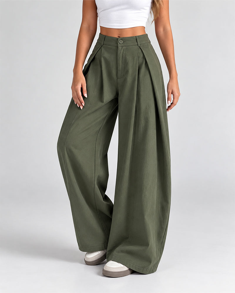 Women's Vintage Wide Leg Pants Elastic Waist Loose