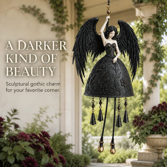 🖤 Gothic-Windspiel „Dunkler Engel“ | Dramatisches Garten-Deko-Element mit schwarzen Flügeln und sanftem Klang – ideal für Veranda, Terrasse, Balkon & als ganzjährige Gothic-Dekoration 🪽