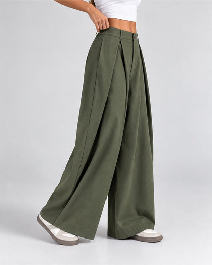 Women's Vintage Wide Leg Pants Elastic Waist Loose