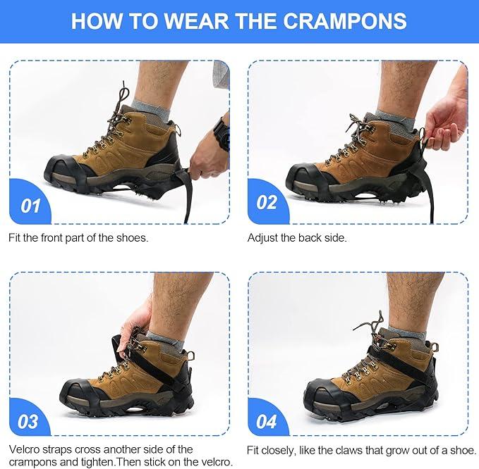Crampons, Ice Cleats for Shoes and Boots, Silicone Stainless Steel Grippers Shoe Spikes Grips Traction